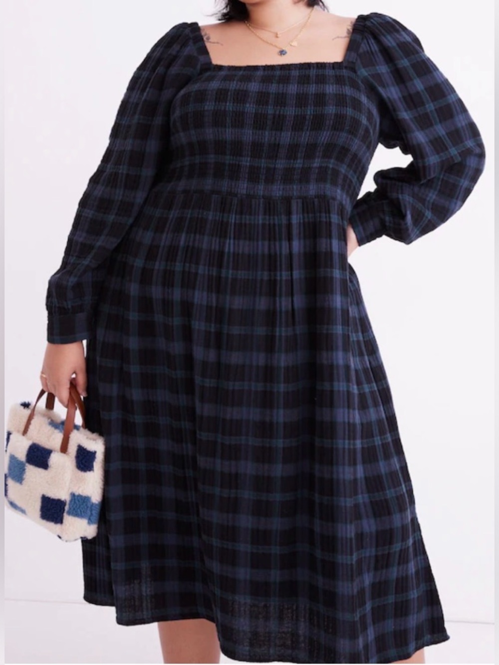 Madewell Lightspun Lucie Smocked Midi Dress in Livonia Plaid Size Medium